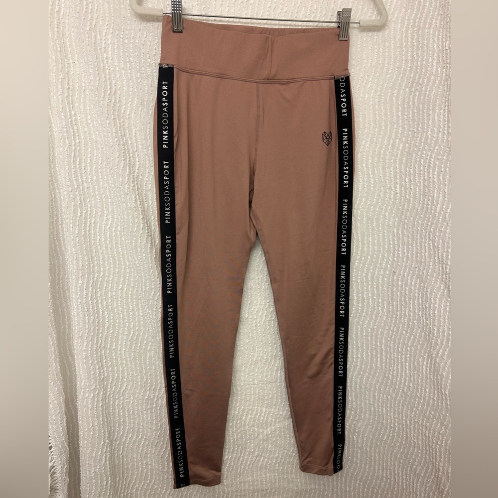 Pink Leggings Pink Soda Sport Size Small Shiny Logo Athleisure Comfy Pants